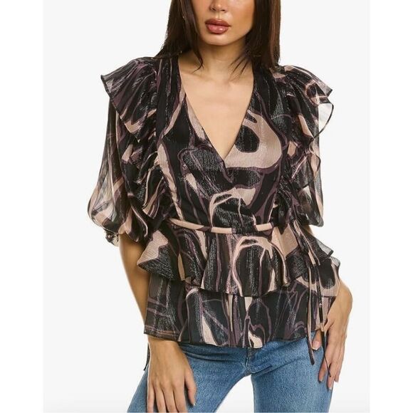 Ted Baker Womens Jasmyna Ruffle Blouse in Black NWT Size 2/ US 4-6 - Picture 1 of 7
